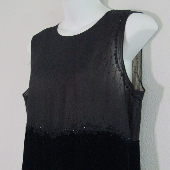 DKNY Vintage Dress 12 Petite Black Silk Velvet 90s Y2K Elegant Sheer Beaded - Picture 7 of 12